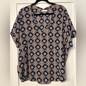 Lush Navy and Orange Patterned Blouse